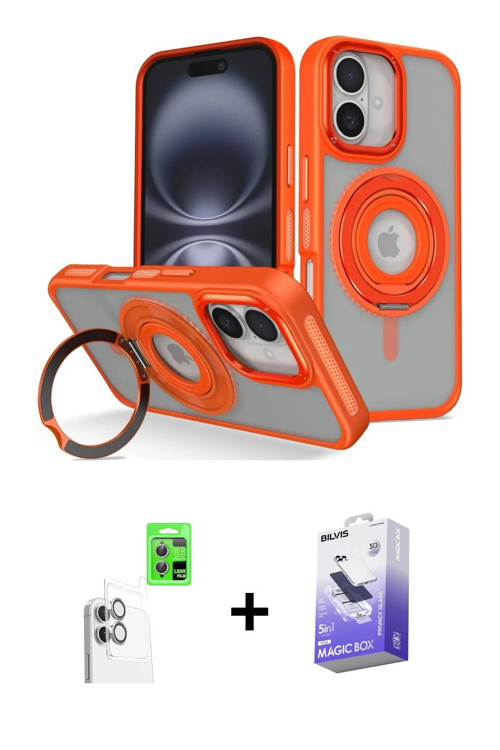 ieg™ iPhone 16 Kılıf Nova Minimal Serisi - Siyah Bilvis 5in1 5D Magic Hayalet Cam Ekran Koruyucu + B