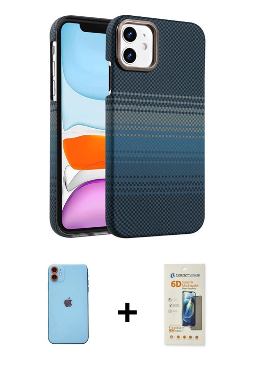ieg™ iPhone 11 Kılıf Doruk Serisi - Siyah 6D Mat Seramik Hayalet Nano Ekran Koruyucu + Turuncu Neon