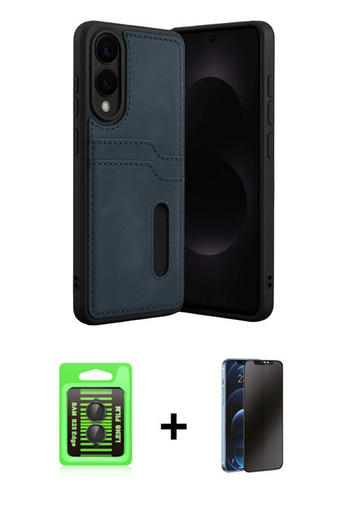 ieg™ Galaxy S25 Edge Kılıf Yörünge Işık Serisi - Siyah 3D Antistatik Hayalet Cam Ekran Koruyucu + Si