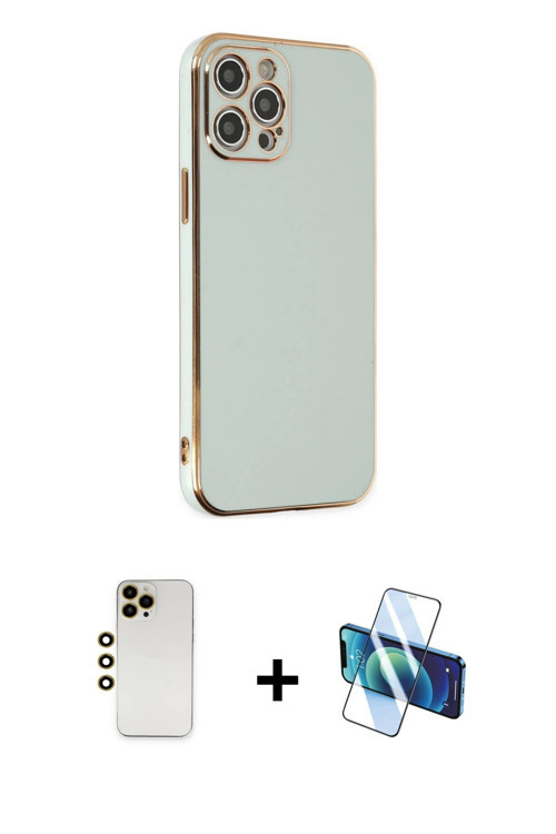 ieg™ iPhone 12 Pro Max Kılıf Yankı Serisi - Siyah 3D Antistatik Seramik Nano Ekran Koruyucu + Gold S