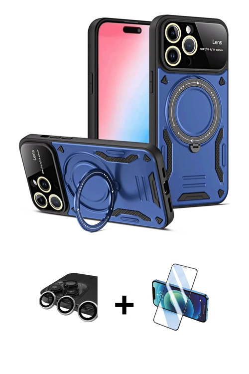 ieg™ iPhone 15 Pro Max Kılıf Kıvılcım Modern Serisi - Siyah 3D Antistatik Cam Ekran Koruyucu + Gümüş
