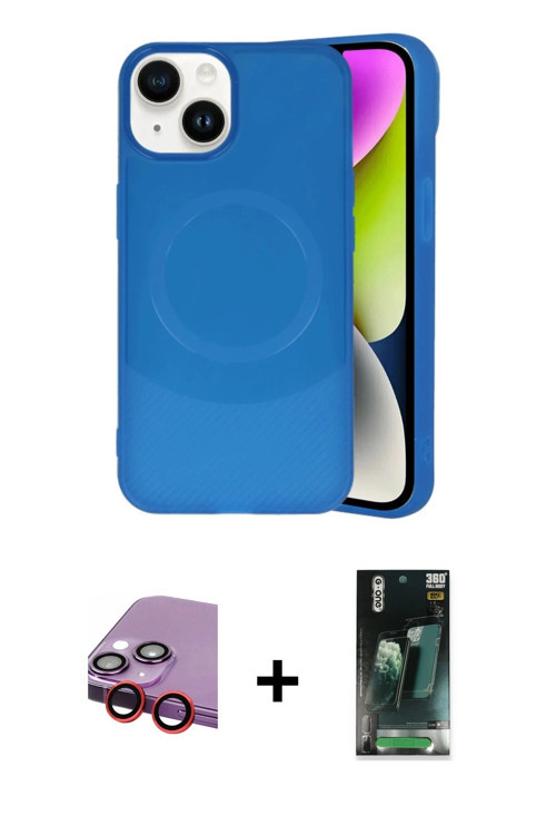 ieg™ iPhone 14 Kılıf Ufuk Serisi - Şeffaf 360 Full Body Arka Koruyucu + Kırmızı Raze Metal Kamera Le