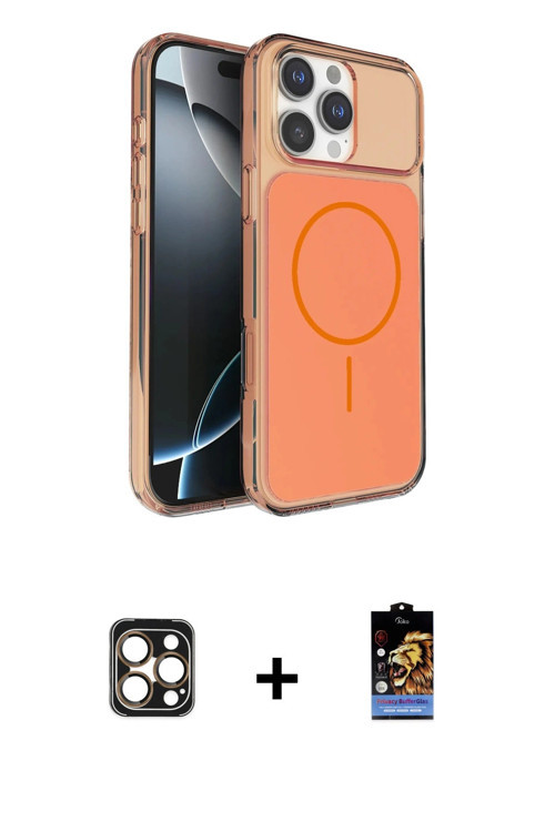 ieg™ iPhone 16 Pro Max Kılıf Kutup Doku Serisi - Siyah Buffer Hayalet Cam Ekran Koruyucu + Gold PVD