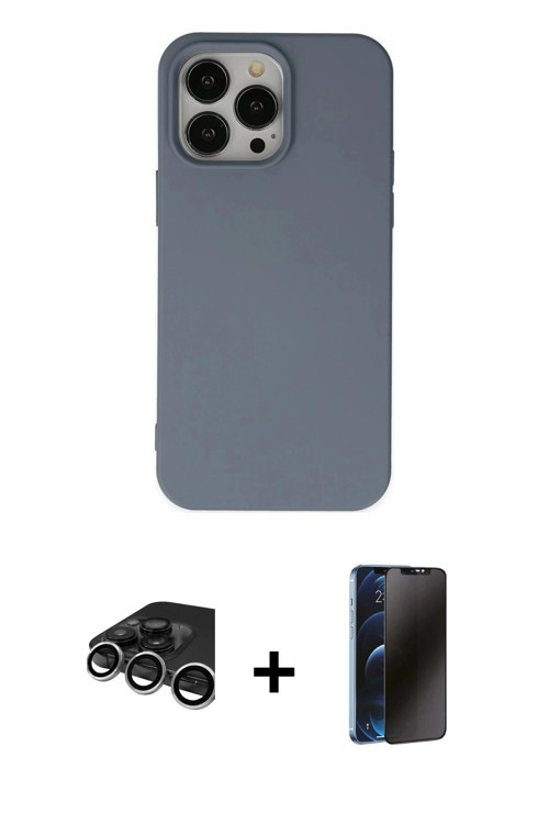 ieg™ iPhone 15 Pro Max Kılıf Ahenk Serisi - Siyah 3D Antistatik Hayalet Cam Ekran Koruyucu + Gümüş R