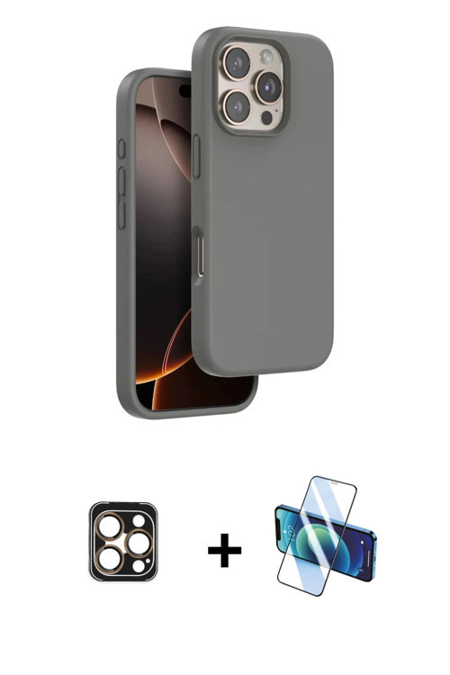 ieg™ iPhone 16 Pro Max Kılıf Kıvılcım Çizgi Serisi - Siyah 3D Antistatik Cam Ekran Koruyucu + Gold P