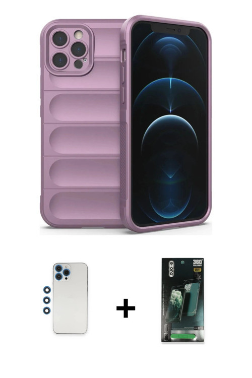 ieg™ iPhone 12 Pro Kılıf Atlas Koleksiyonu - Şeffaf 360 Full Body Arka Koruyucu + Mavi Shine Kamera
