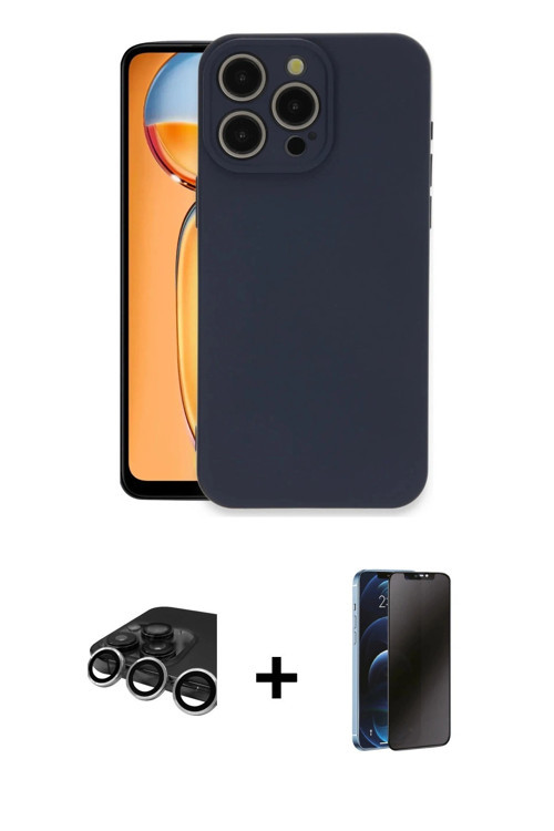 ieg™ iPhone 15 Pro Max Kılıf Ahenk Serisi - Siyah 3D Antistatik Hayalet Cam Ekran Koruyucu + Gümüş R