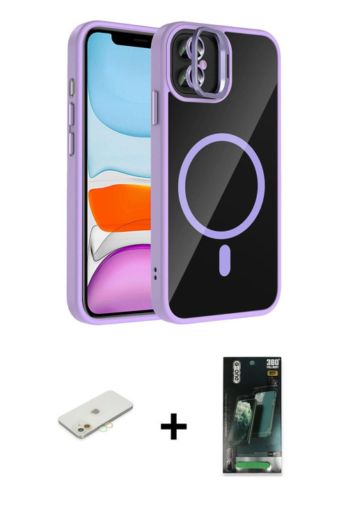 ieg™ iPhone 11 Kılıf Yadigar Asil Koleksiyonu - Siyah 360 Mat Full Body Arka Koruyucu + Turuncu Renk