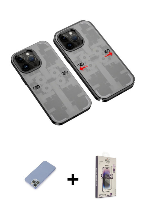 ieg™ iPhone 13 Pro Max Kılıf Ufuk Doku Prime - Siyah Bilvis 3D Cam Ekran Koruyucu + Koyu Yeşil Metal