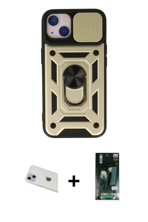 ieg™ iPhone 13 Kılıf Ahenk Klasik - Şeffaf 360 Full Body Arka Koruyucu + Mor Rainbow Kamera Lens Kor