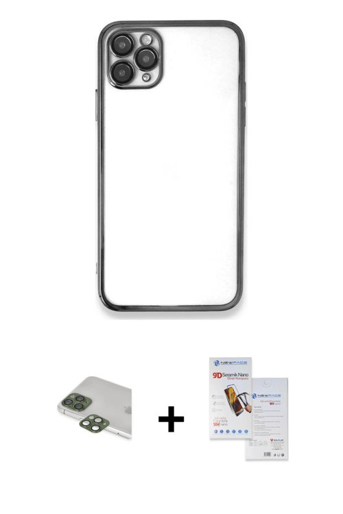 ieg™ iPhone 11 Pro Max Kılıf Vadi Minimal - Siyah Seramik Nano Ekran Koruyucu + Yeşil Pers Alüminyum