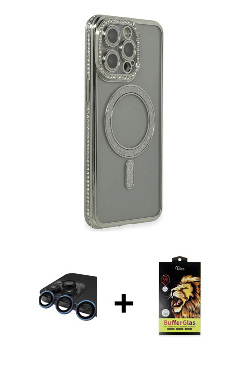 ieg™ iPhone 15 Pro Kılıf Zirve Doku Prime - Siyah Buffer Cam Ekran Koruyucu + Lacivert Raze Metal Ka