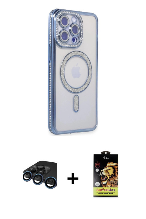 ieg™ iPhone 15 Pro Kılıf Zirve Doku Prime - Siyah Buffer Cam Ekran Koruyucu + Lacivert Raze Metal Ka