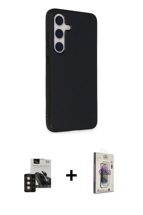ieg™ Galaxy S24 Kılıf Akış Asil Koleksiyonu - Siyah Bilvis 3D Cam Ekran Koruyucu + Gold PVD Metal Ka