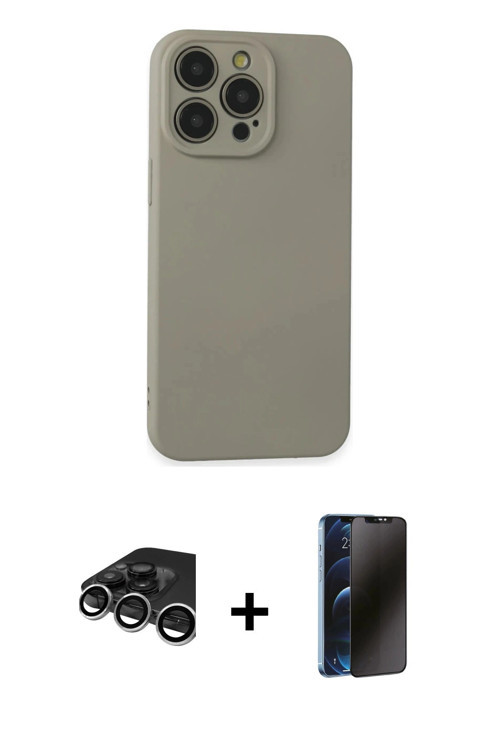 ieg™ iPhone 15 Pro Max Kılıf Ahenk Serisi - Siyah 3D Antistatik Hayalet Cam Ekran Koruyucu + Gümüş R