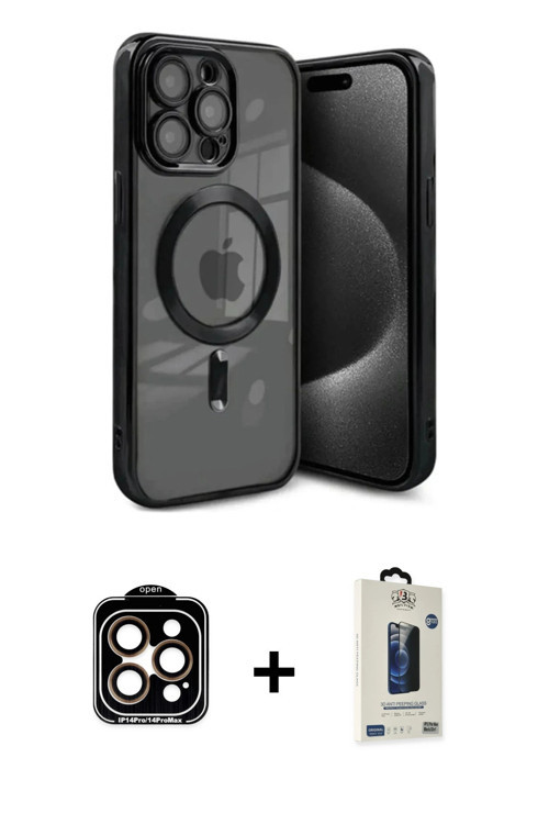 ieg™ iPhone 15 Pro Max Kılıf Nova Işık Özel Seri - Siyah Bilvis Hayalet Cam Ekran Koruyucu + Turuncu