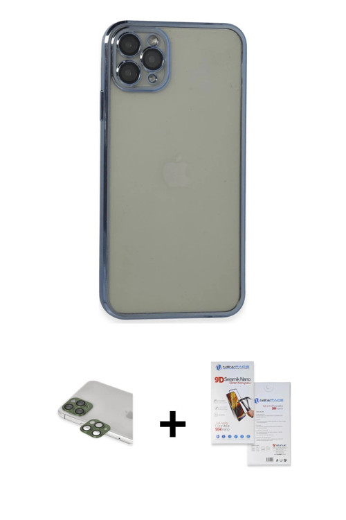 ieg™ iPhone 11 Pro Max Kılıf Vadi Minimal - Siyah Seramik Nano Ekran Koruyucu + Yeşil Pers Alüminyum