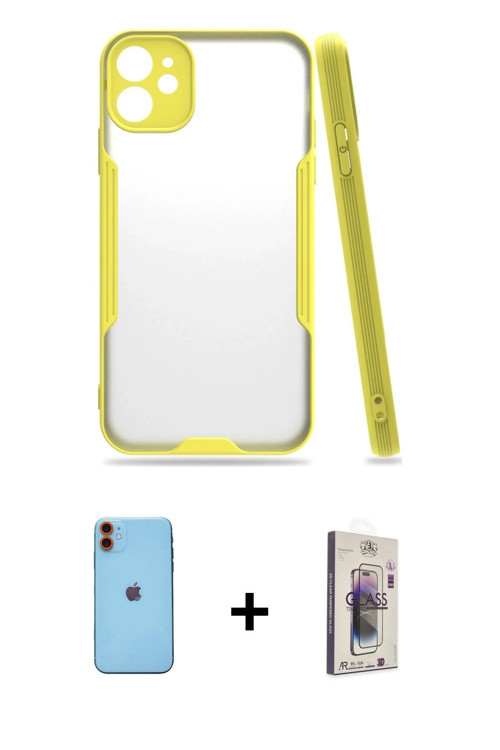 ieg™ iPhone 11 Kılıf Atlas Asil Serisi - Siyah Bilvis 3D Cam Ekran Koruyucu + Turuncu Neon Fosforlu