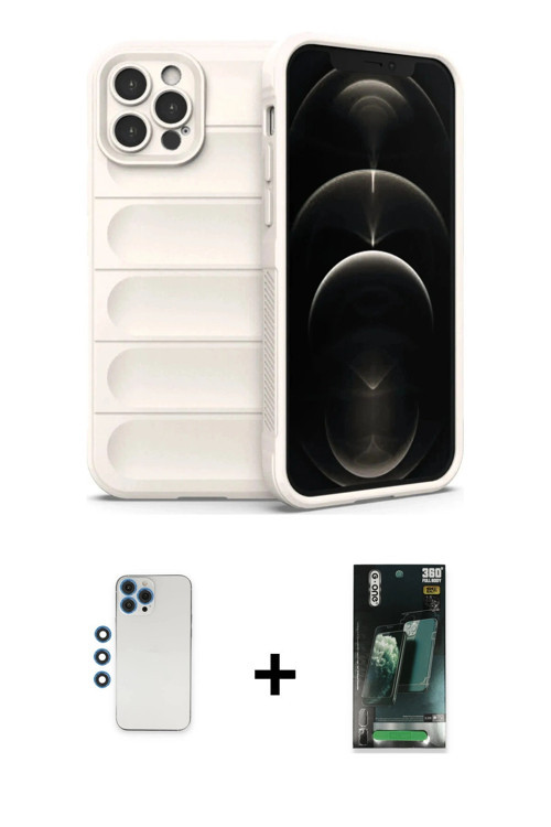 ieg™ iPhone 12 Pro Kılıf Atlas Koleksiyonu - Şeffaf 360 Full Body Arka Koruyucu + Mavi Shine Kamera
