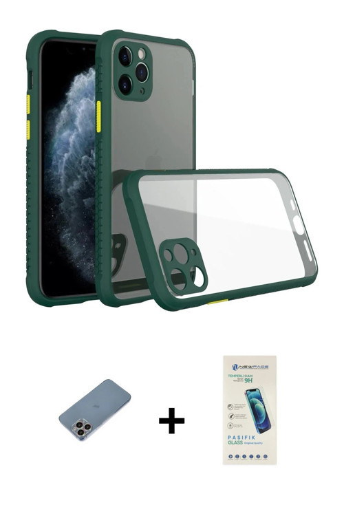 ieg™ iPhone 11 Pro Kılıf Nova Asil Özel Seri - Şeffaf Pasifik Cam Ekran Koruyucu + Gökkuşağı Shine K