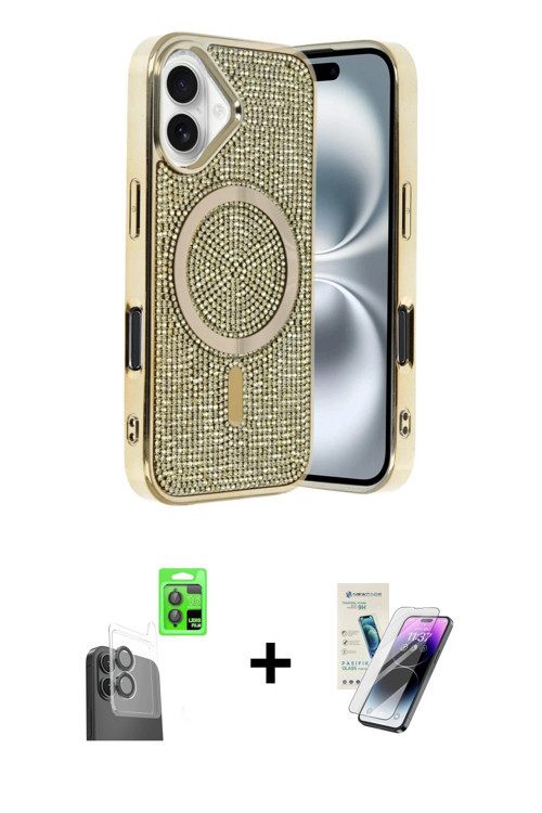 ieg™ iPhone 16 Kılıf Eksen Çizgi - Şeffaf Pasifik Cam Ekran Koruyucu + Siyah Raze Metal Kamera Lens