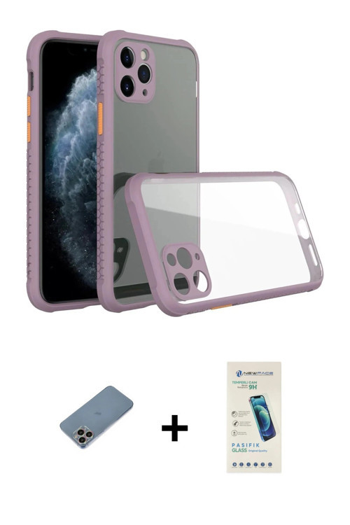 ieg™ iPhone 11 Pro Kılıf Nova Asil Özel Seri - Şeffaf Pasifik Cam Ekran Koruyucu + Gökkuşağı Shine K