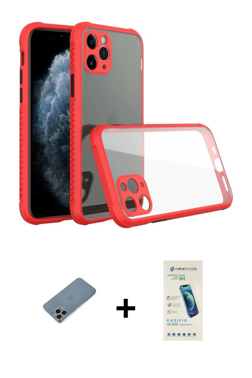 ieg™ iPhone 11 Pro Kılıf Nova Asil Özel Seri - Şeffaf Pasifik Cam Ekran Koruyucu + Gökkuşağı Shine K