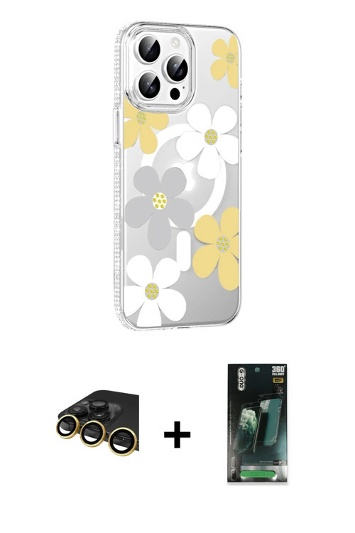 ieg™ iPhone 14 Pro Max Kılıf Yörünge Işık Prime - Siyah 360 Mat Full Body Arka Koruyucu + Gold Raze