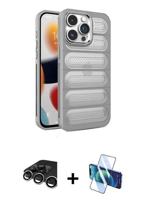 ieg™ iPhone 15 Pro Kılıf Yadigar Doku Özel Seri - Siyah 3D Antistatik Seramik Nano Ekran Koruyucu +