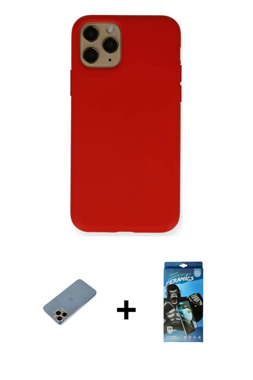 ieg™ iPhone 11 Pro Kılıf Ahenk Serisi - Siyah 34D Izgaralı Cam + Gold Shine Kamera Lens Koruma Cam