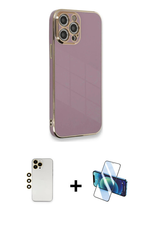 ieg™ iPhone 12 Pro Max Kılıf Yankı Serisi - Siyah 3D Antistatik Seramik Nano Ekran Koruyucu + Gold S