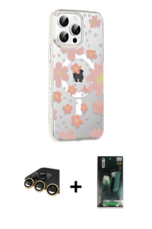 ieg™ iPhone 14 Pro Max Kılıf Yörünge Işık Prime - Siyah 360 Mat Full Body Arka Koruyucu + Gold Raze