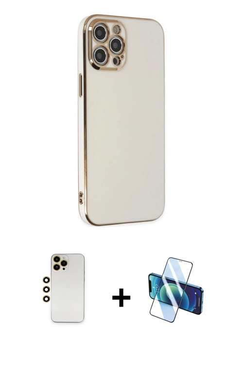 ieg™ iPhone 12 Pro Max Kılıf Yankı Serisi - Siyah 3D Antistatik Seramik Nano Ekran Koruyucu + Gold S