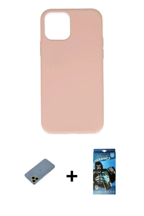 ieg™ iPhone 11 Pro Kılıf Ahenk Serisi - Siyah 34D Izgaralı Cam + Gold Shine Kamera Lens Koruma Cam