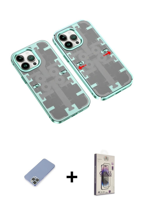 ieg™ iPhone 13 Pro Max Kılıf Ufuk Doku Prime - Siyah Bilvis 3D Cam Ekran Koruyucu + Koyu Yeşil Metal