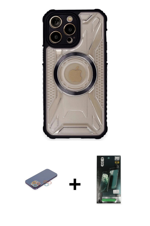 ieg™ iPhone 13 Pro Max Kılıf Kutup Modern - Şeffaf 360 Full Body Arka Koruyucu + Pembe Renkli Kamera