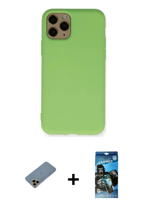 ieg™ iPhone 11 Pro Kılıf Ahenk Serisi - Siyah 34D Izgaralı Cam + Gold Shine Kamera Lens Koruma Cam