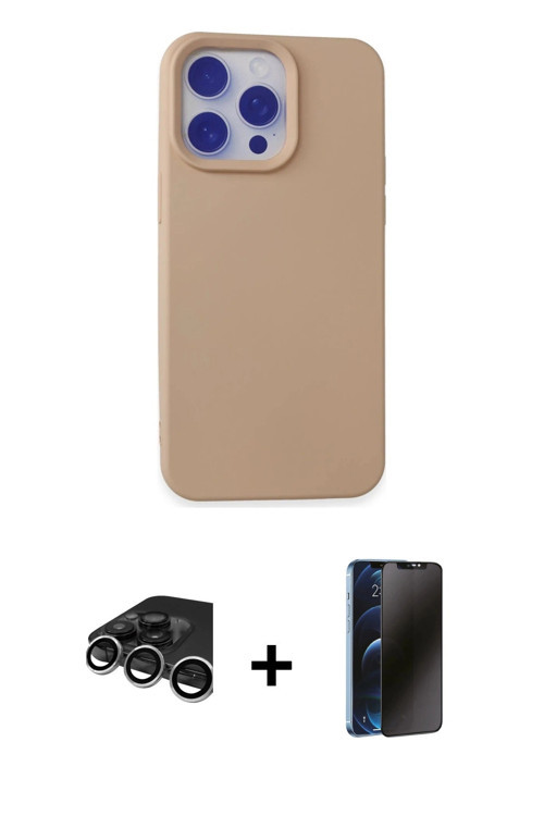 ieg™ iPhone 15 Pro Max Kılıf Ahenk Serisi - Siyah 3D Antistatik Hayalet Cam Ekran Koruyucu + Gümüş R