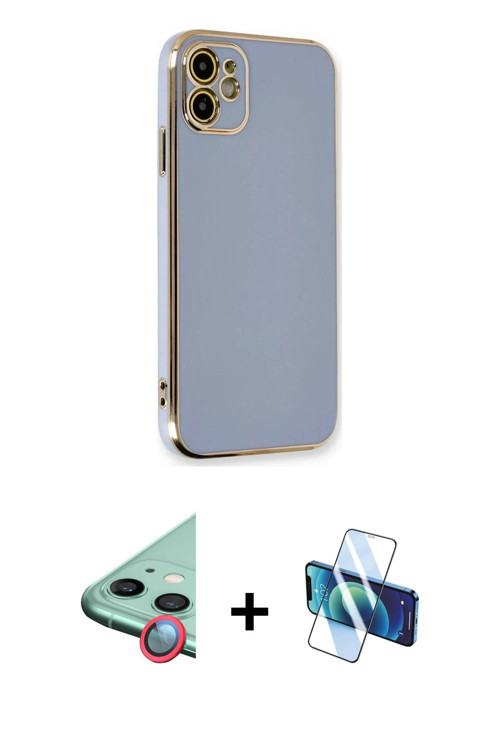 ieg™ iPhone 11 Kılıf Yankı Serisi - Siyah 3D Antistatik Cam Ekran Koruyucu + Kırmızı Raze Metal Kame