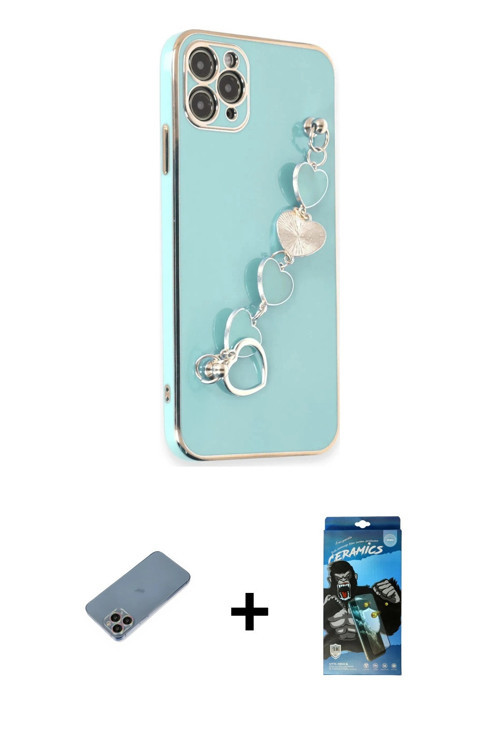 ieg™ iPhone 11 Pro Max Kılıf Nova Işık Prime - Siyah 34D Izgaralı Cam + Gökkuşağı Shine Kamera Lens