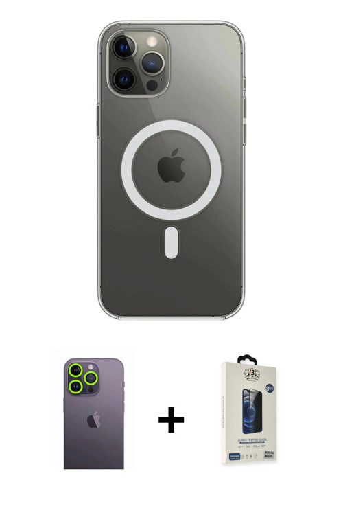 ieg™ iPhone 12 Pro Max Kılıf Ahenk Yansıma Prime - Siyah Bilvis Hayalet Cam Ekran Koruyucu + Yeşil N