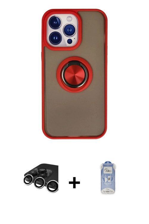ieg™ iPhone 15 Pro Kılıf Yörünge Çizgi - Siyah Joko Magic 5D Cam + Gümüş Raze Metal Kamera Lens