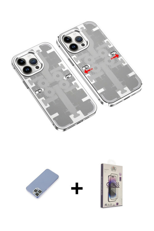 ieg™ iPhone 13 Pro Max Kılıf Ufuk Doku Prime - Siyah Bilvis 3D Cam Ekran Koruyucu + Koyu Yeşil Metal