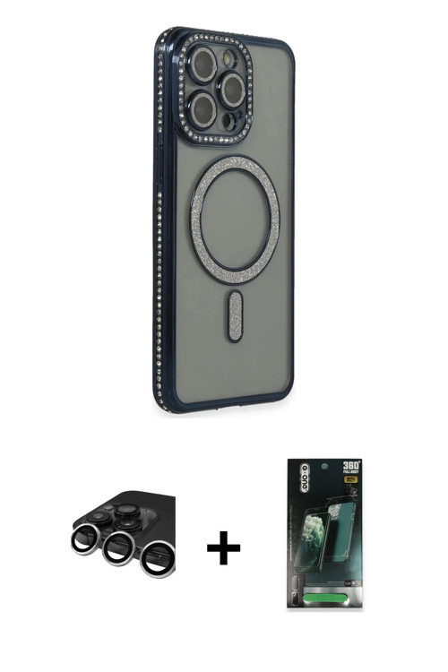 ieg™ iPhone 15 Pro Max Kılıf Zirve Doku Prime - Siyah 360 Mat Full Body Arka Koruyucu + Gümüş Raze M