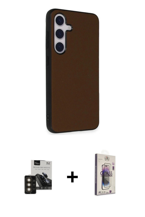 ieg™ Galaxy S24 Kılıf Akış Asil Koleksiyonu - Siyah Bilvis 3D Cam Ekran Koruyucu + Gold PVD Metal Ka