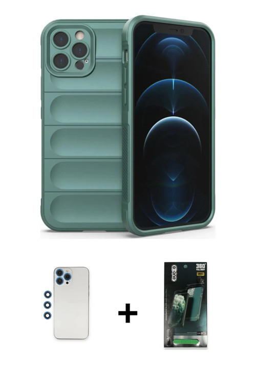 ieg™ iPhone 12 Pro Kılıf Atlas Koleksiyonu - Şeffaf 360 Full Body Arka Koruyucu + Mavi Shine Kamera