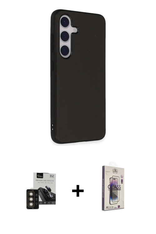 ieg™ Galaxy S24 Kılıf Akış Asil Koleksiyonu - Siyah Bilvis 3D Cam Ekran Koruyucu + Gold PVD Metal Ka