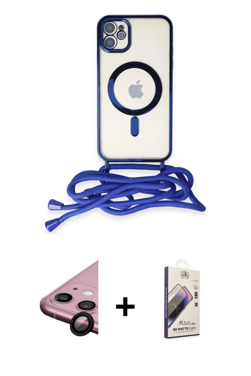 ieg™ iPhone 11 Kılıf Eksen Özel Seri - Siyah Bilvis 3D Mat Cam Ekran Koruyucu + Siyah Raze Metal Kam