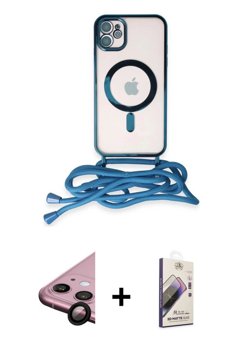 ieg™ iPhone 11 Kılıf Eksen Özel Seri - Siyah Bilvis 3D Mat Cam Ekran Koruyucu + Siyah Raze Metal Kam