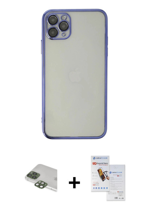 ieg™ iPhone 11 Pro Max Kılıf Vadi Minimal - Siyah Seramik Nano Ekran Koruyucu + Yeşil Pers Alüminyum